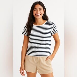 H&M Navy and White Striped Cotton Tee - Size S